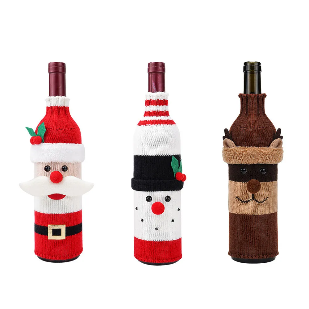 3Pcs/Set Red Wine Bottle Bag Cover Christmas Decoration DIY Santa Claus Xmas Tree Snowman Elk Gift Bag