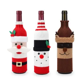 3Pcs/Set Red Wine Bottle Bag Cover Christmas Decoration DIY Santa Claus Xmas Tree Snowman Elk Gift Bag