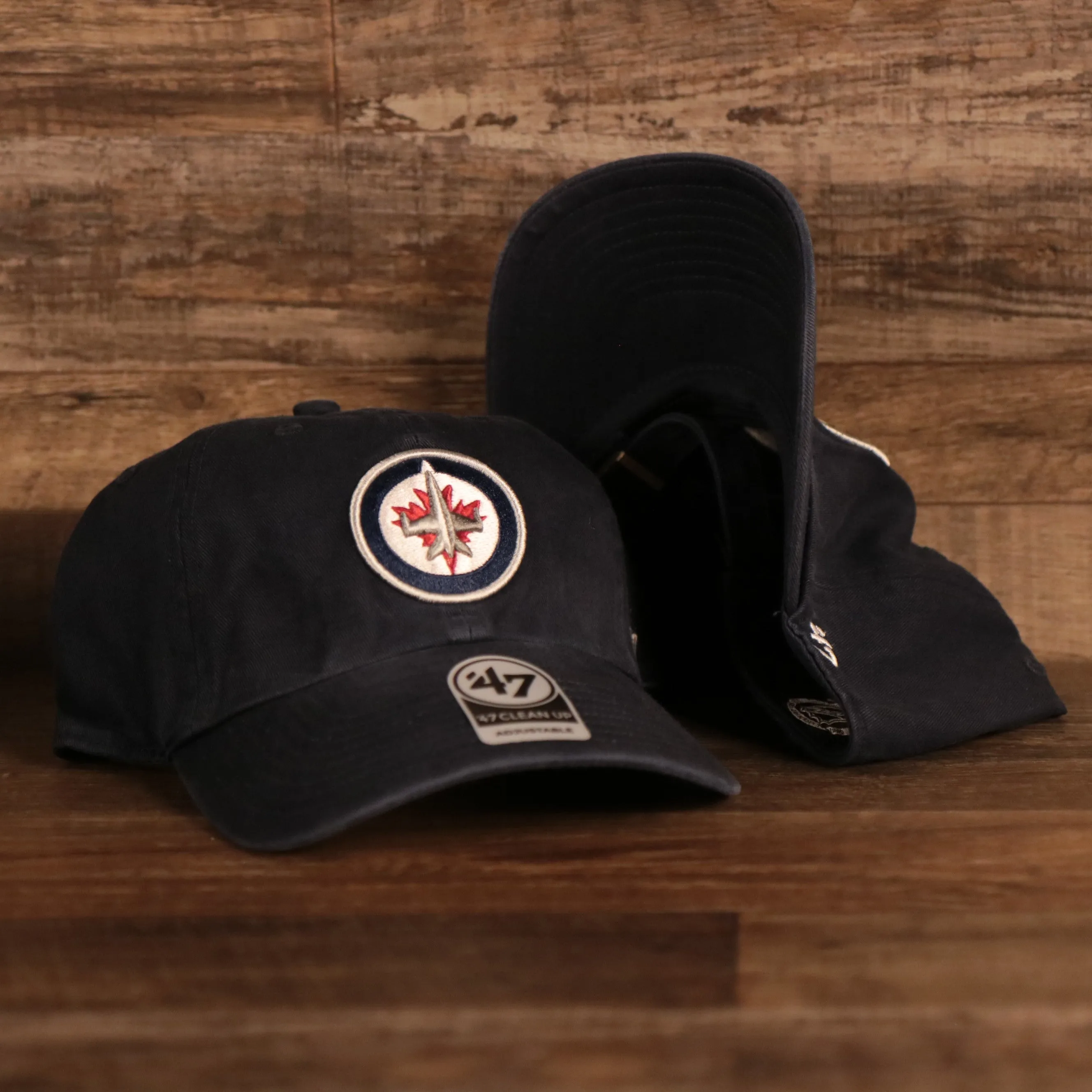 47 BRAND | WINNIPEG JETS | JET FIGHTER CIRCULAR PATCH FRONT | CLEAN UP | DAD HAT | NAVY BLUE | OSFM