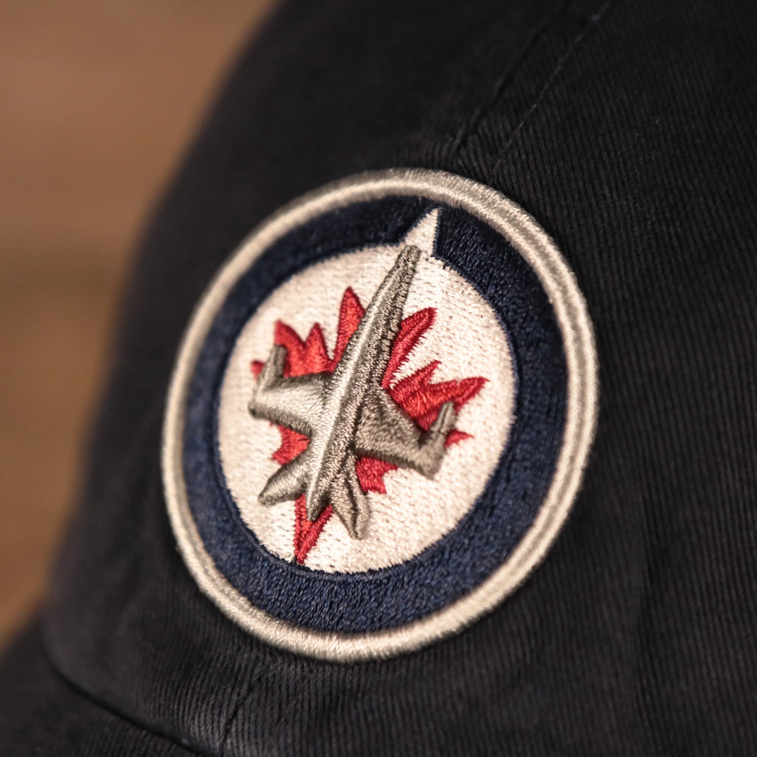 47 BRAND | WINNIPEG JETS | JET FIGHTER CIRCULAR PATCH FRONT | CLEAN UP | DAD HAT | NAVY BLUE | OSFM