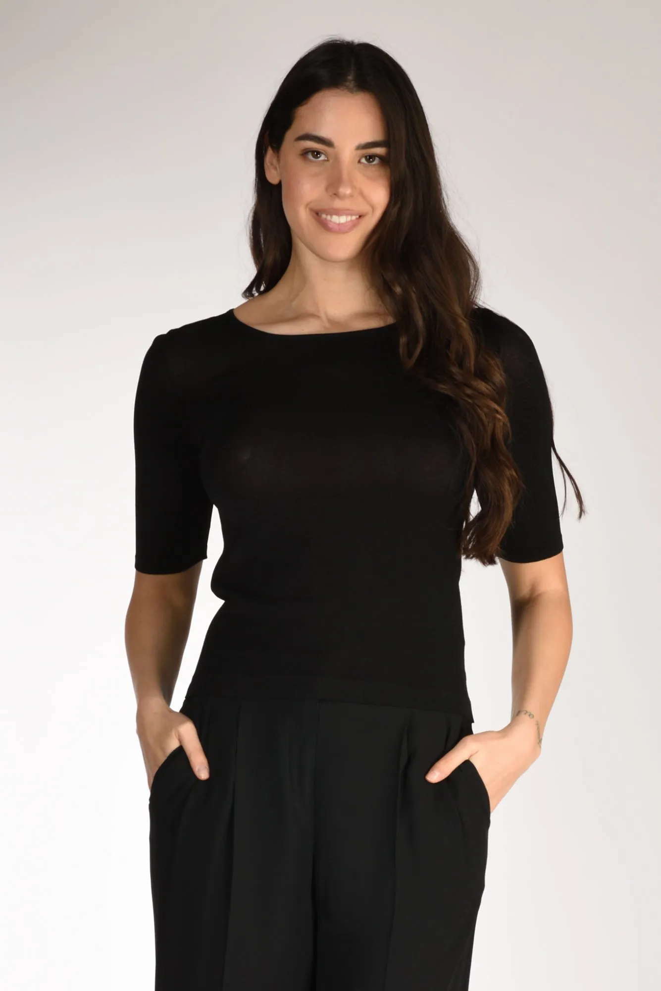 Anne Claire Tshirt Di Maglia Nero Donna