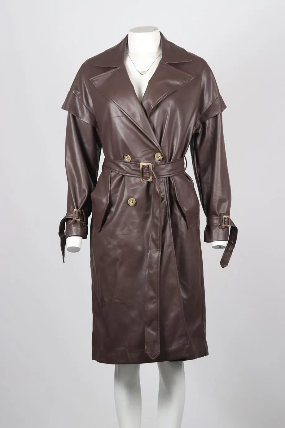 APPARIS BELTED DOUBLE BREASTED FAUX LEAHER TRENCH COAT XSMALL