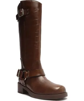 Arezzo Clara Knee-High Womens Leather Tall Motorcycle Boots