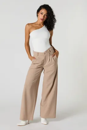 Asymmetrical V-Waist Wide Leg Dress Pant