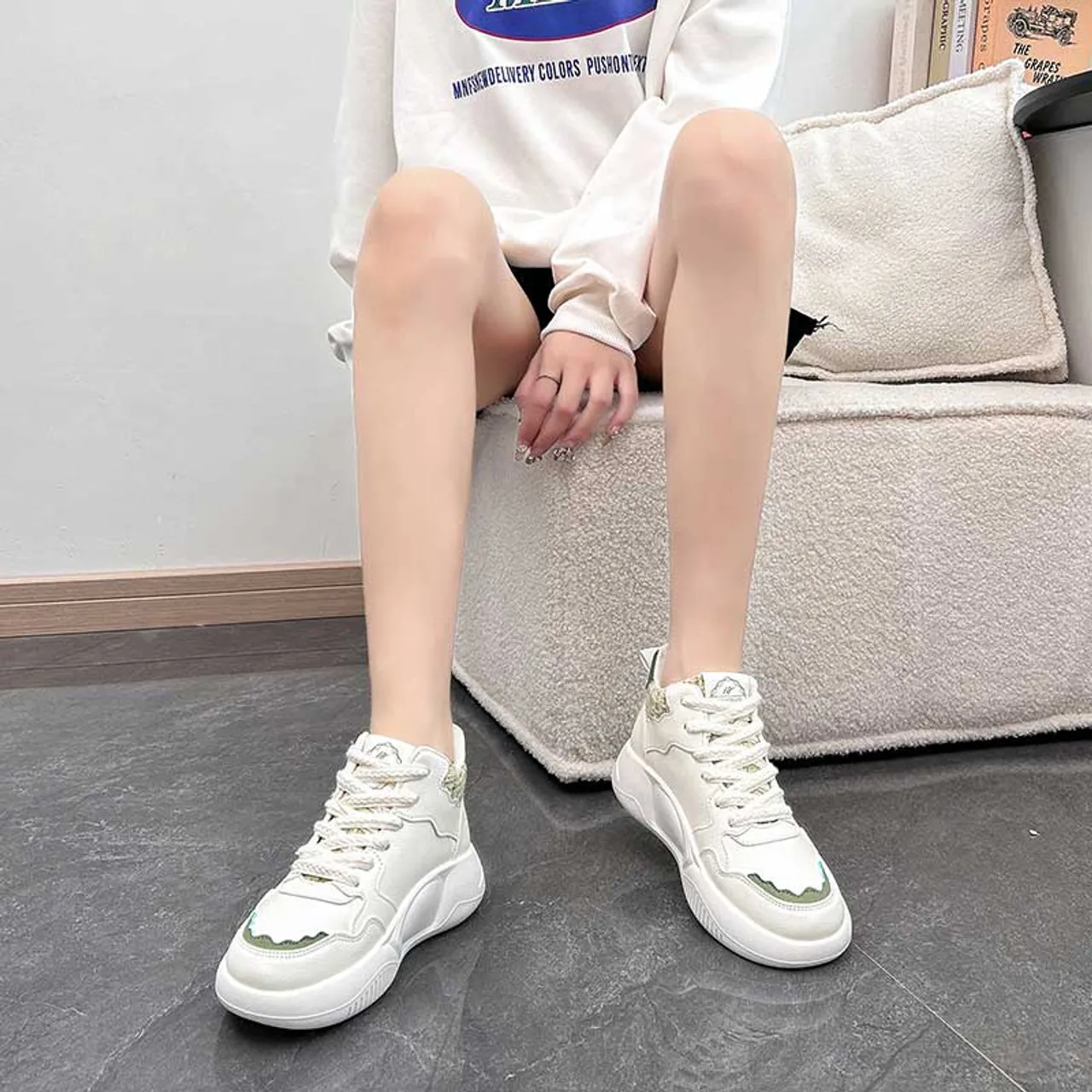 Beige logo pattern check accents shoe sneaker