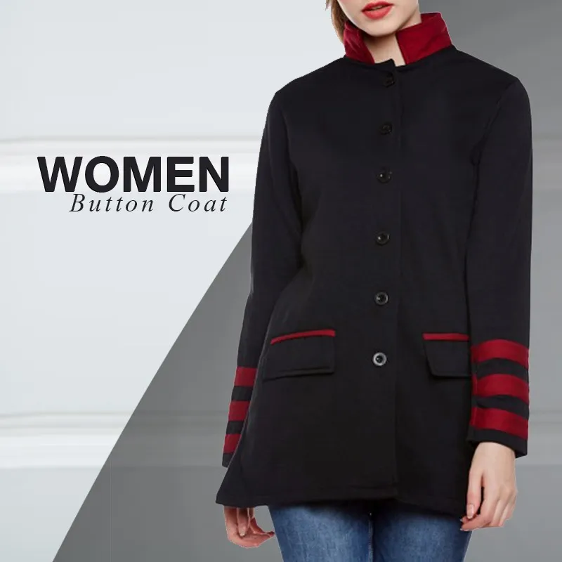 Black Women Button Coat - Deal20one