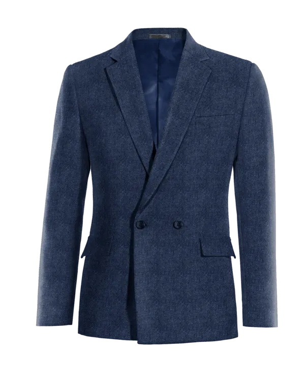  Blazer cruzada azul cobalto de tweed herringbone