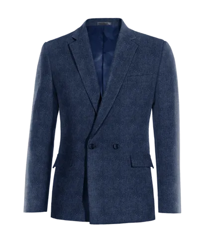  Blazer cruzada azul cobalto de tweed herringbone