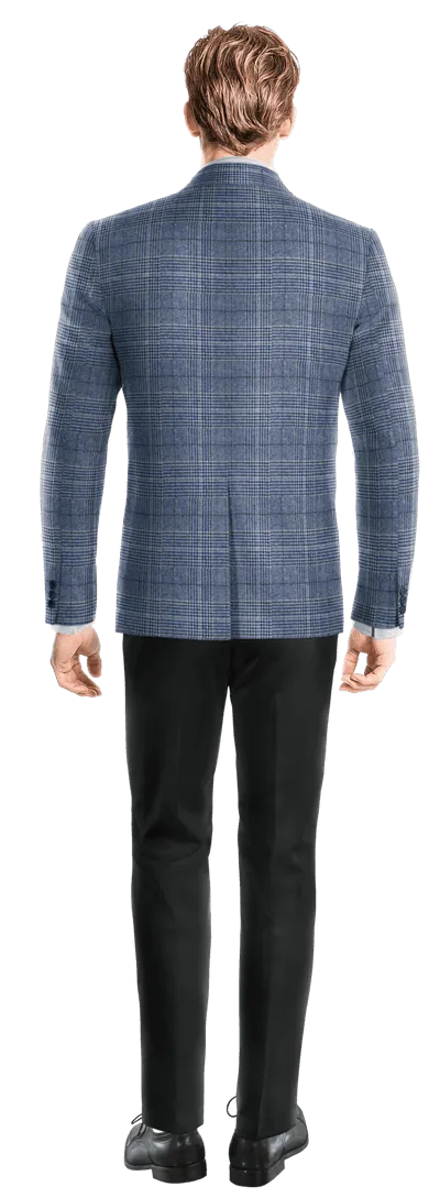  Blazer cruzada azul de tweed príncipe de gales