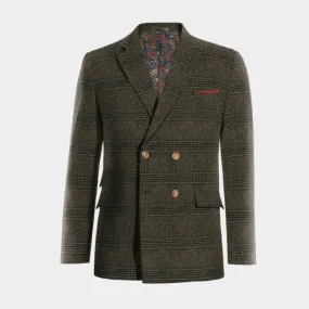  Blazer cruzada marrón de tweed a cuadros