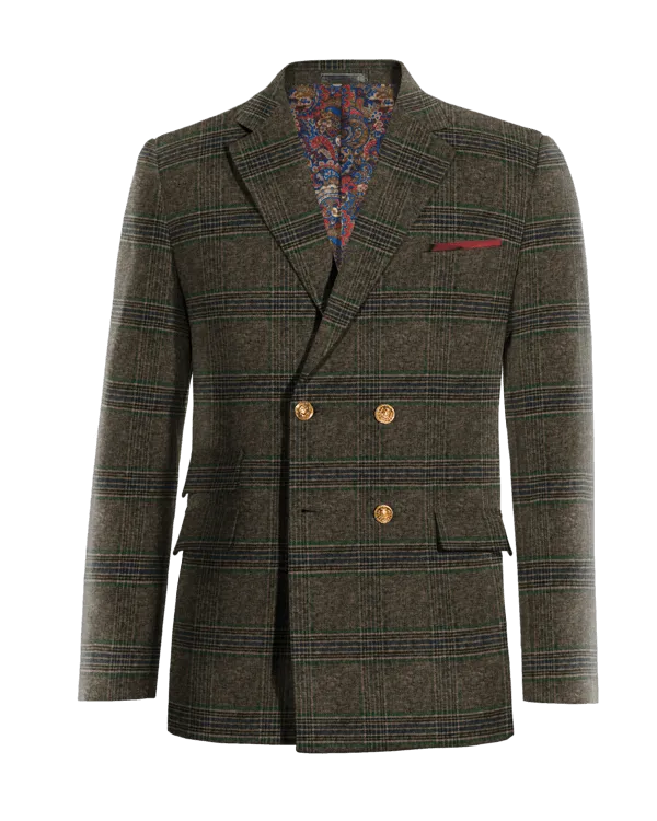  Blazer cruzada marrón de tweed a cuadros