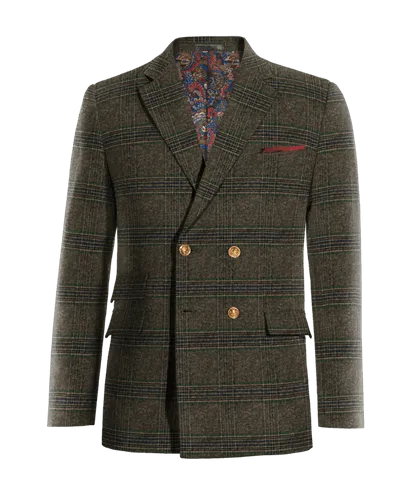  Blazer cruzada marrón de tweed a cuadros