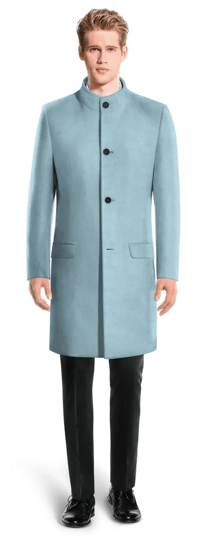 Blue Long Funnel neck Coat