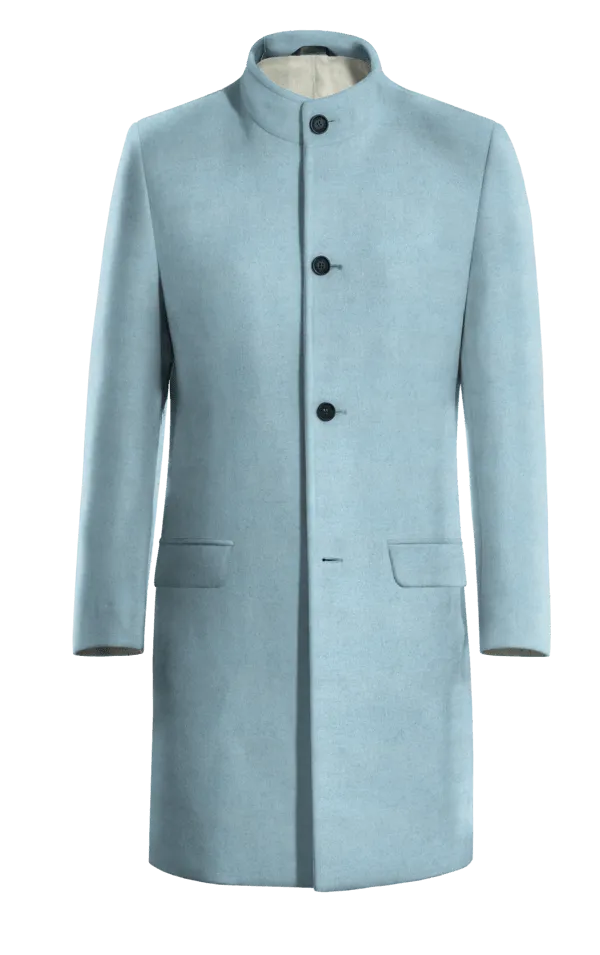 Blue Long Funnel neck Coat