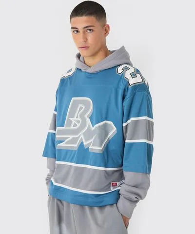 boohoo Mens Oversized Mesh Layer Hockey Hoodie