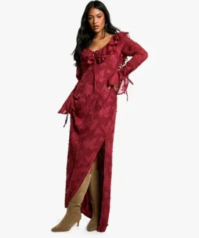 boohoo Womens Tall Textured Flare Sleeve Maxi Dress