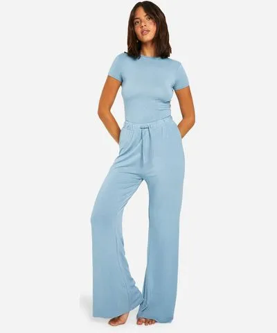 boohoo Womens Wide Leg Modal Lounge Pants