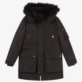 Boys Black Hooded Parka Coat