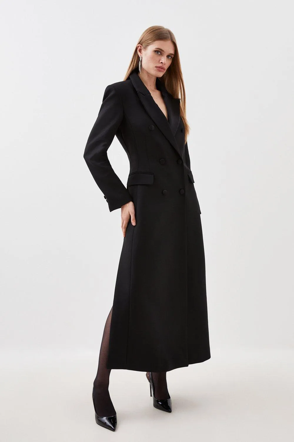 Contrast Satin Double Breasted Coat | Karen Millen