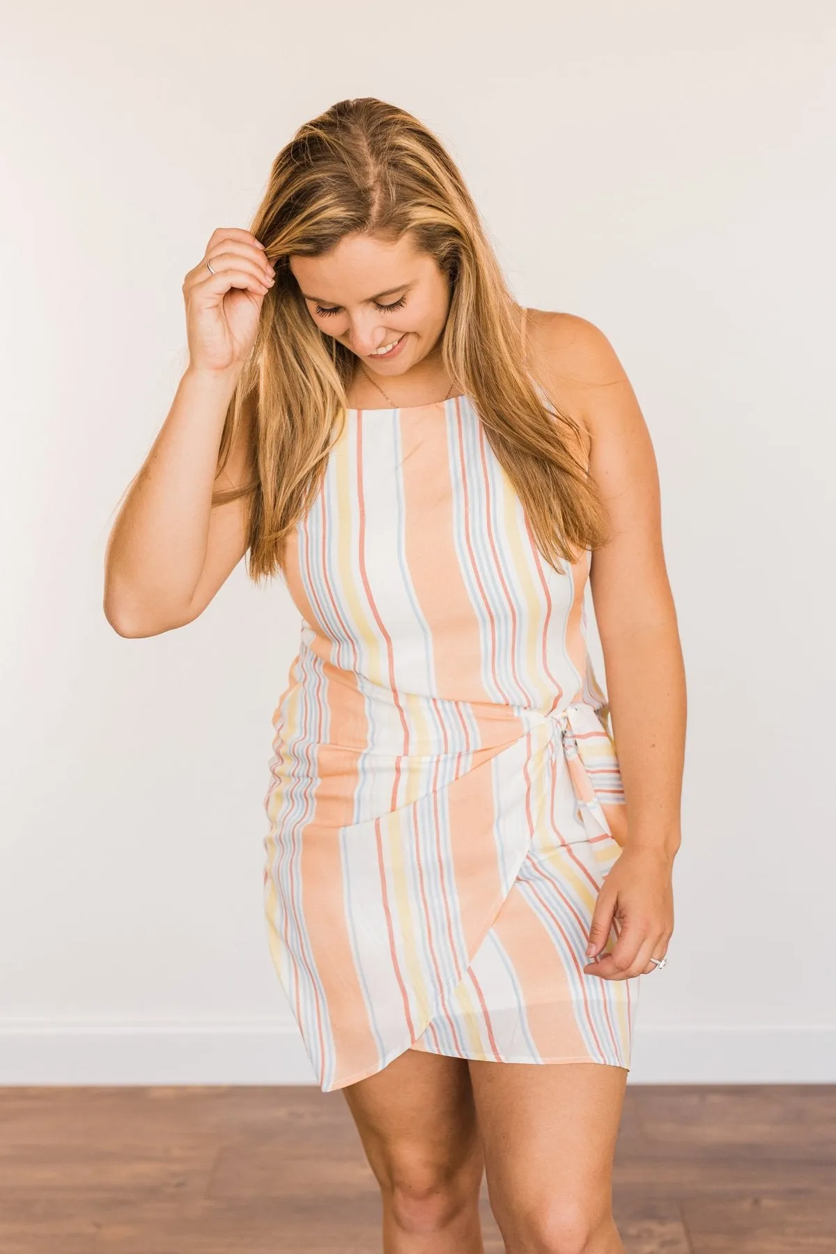 Create Your Own Sunshine Striped Dress- Soft Orange & Ivory