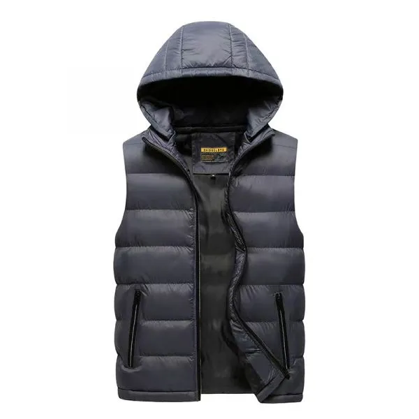 Detachable hooded sleeveless down jacket for men - slim fit