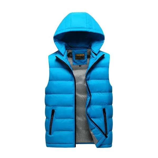 Detachable hooded sleeveless down jacket for men - slim fit