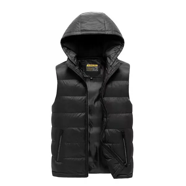 Detachable hooded sleeveless down jacket for men - slim fit