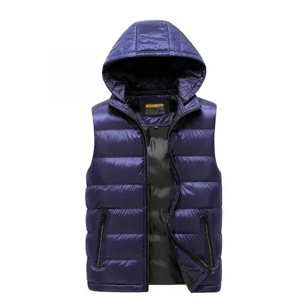 Detachable hooded sleeveless down jacket for men - slim fit