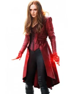 Elizabeth Olsen WandaVision Maroon Leather Coat