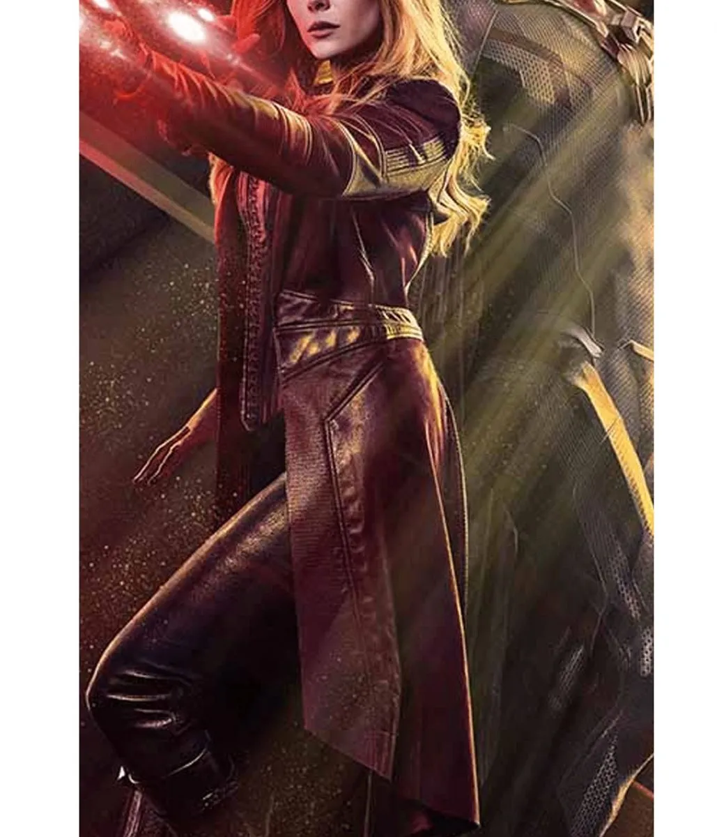 Elizabeth Olsen WandaVision Maroon Leather Coat