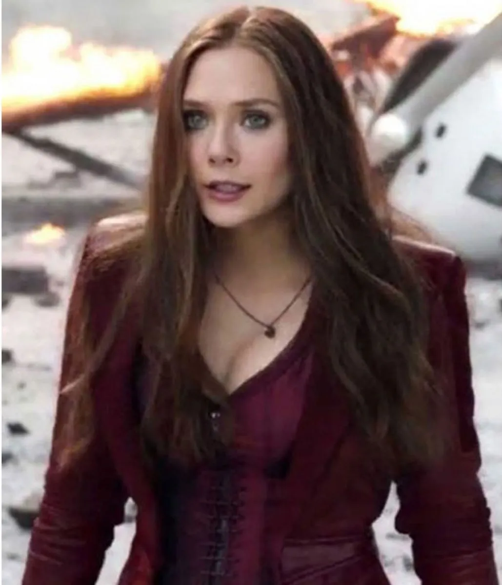 Elizabeth Olsen WandaVision Maroon Leather Coat