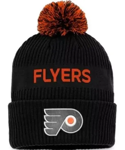 Fanatics Men's NHL Fanatics Black/Orange Philadelphia Flyers 2022 NHL Draft Authentic Pro Cuffed Knit Hat with Pom