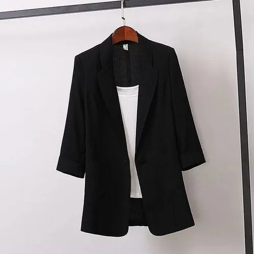 Fashion Solid Color Pocket Cotton Blend Blazer