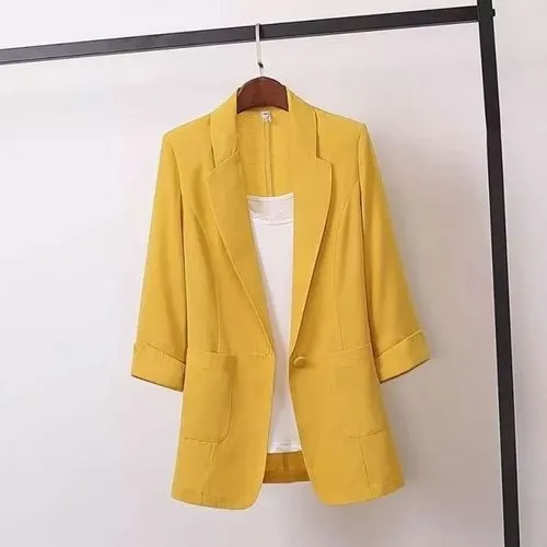 Fashion Solid Color Pocket Cotton Blend Blazer