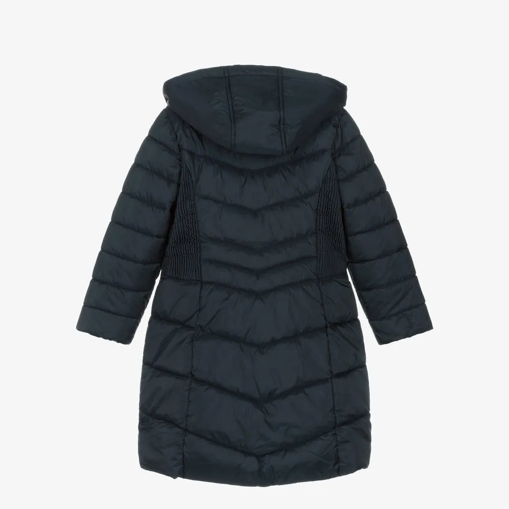 Girls Navy Blue Long Puffer Coat