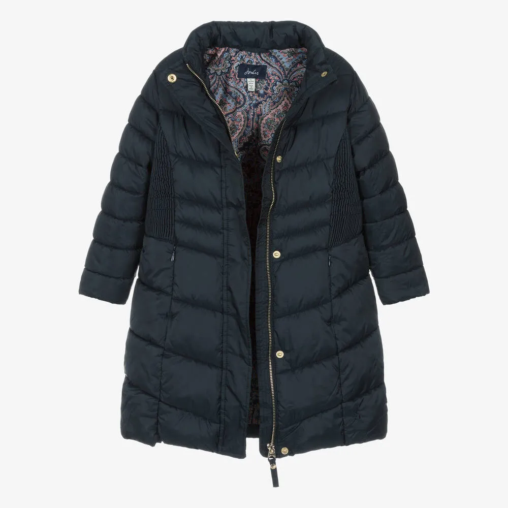 Girls Navy Blue Long Puffer Coat