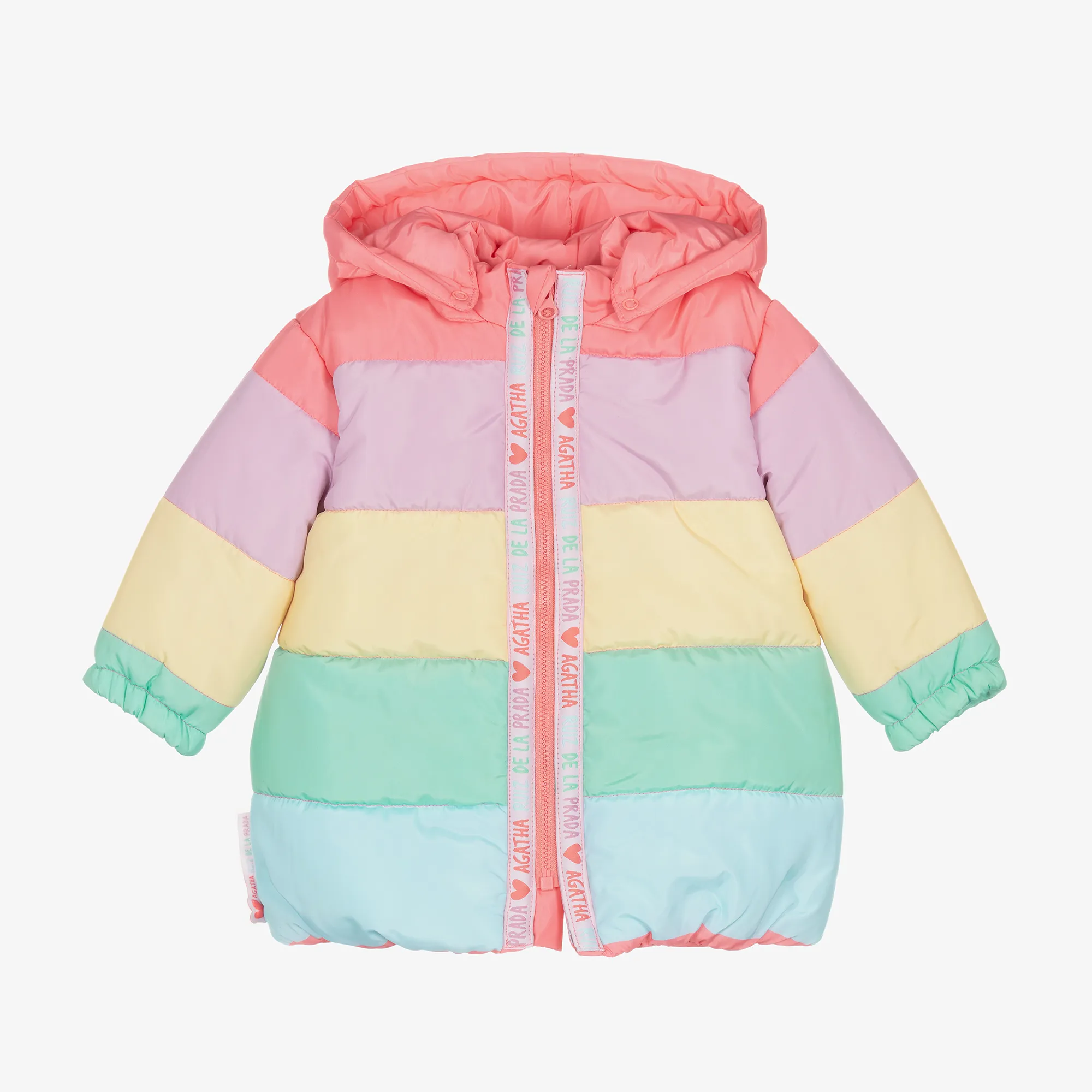 Girls Pink Colourblock Puffer Coat