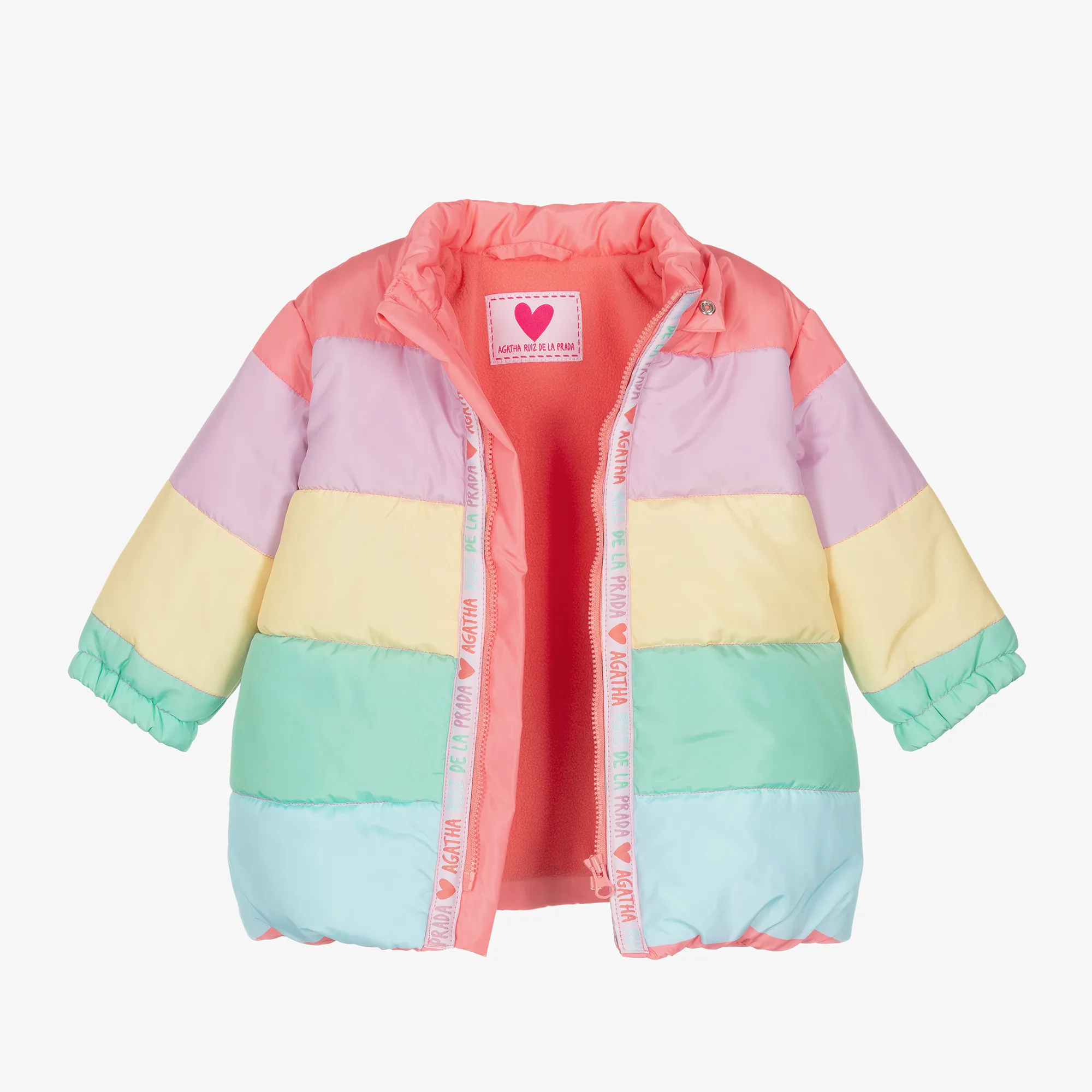 Girls Pink Colourblock Puffer Coat