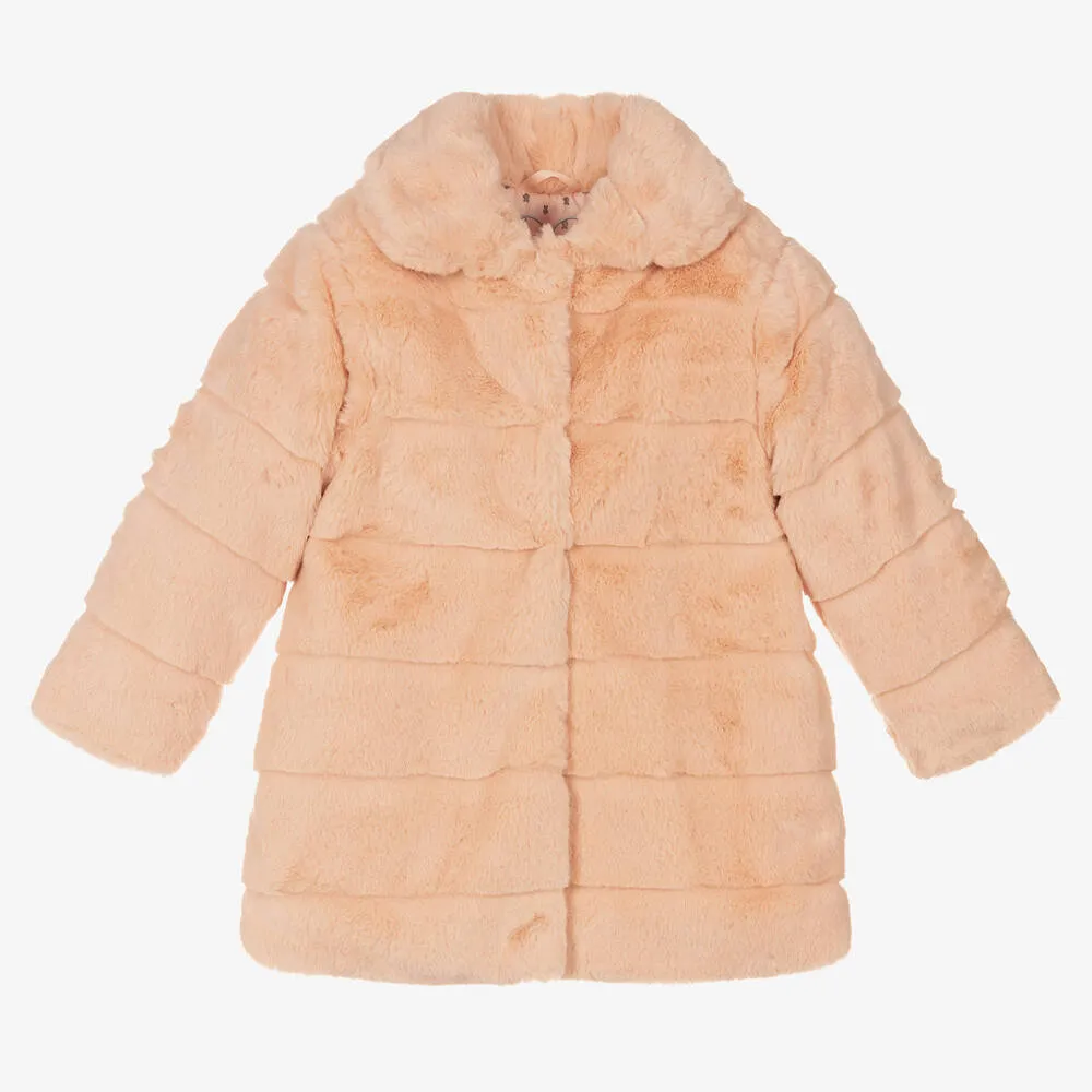 Girls Pink Faux Fur Coat