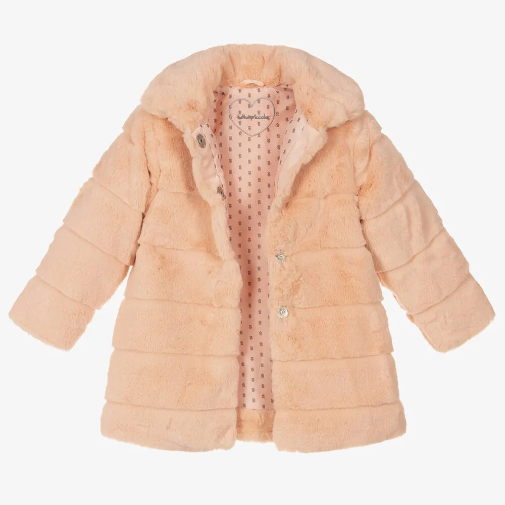 Girls Pink Faux Fur Coat