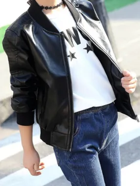 Girls Vegan Leather Bomber Jacket