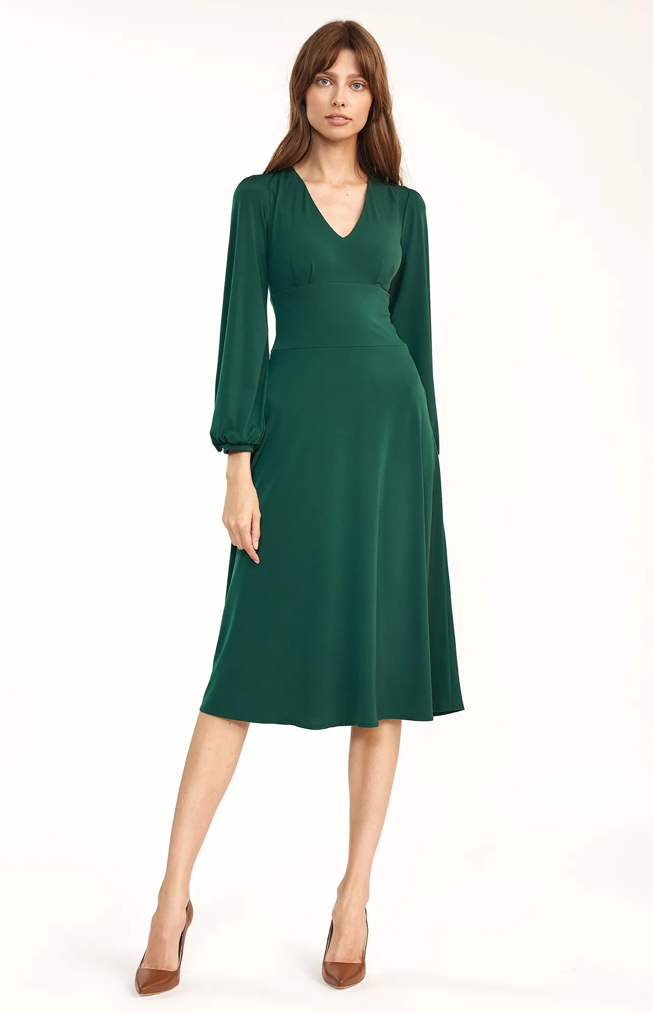 Green flared dress