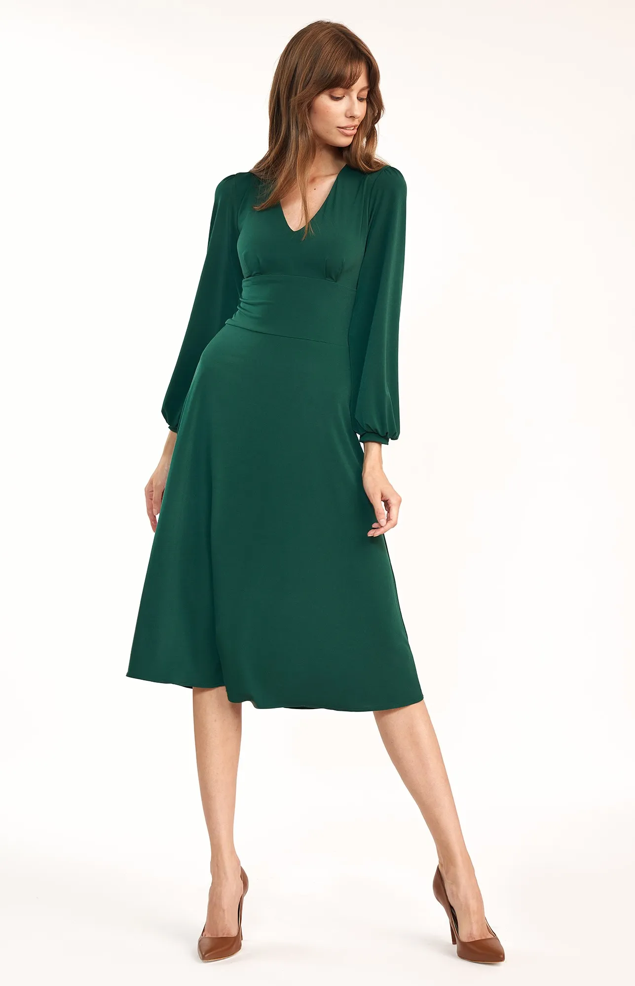 Green flared dress