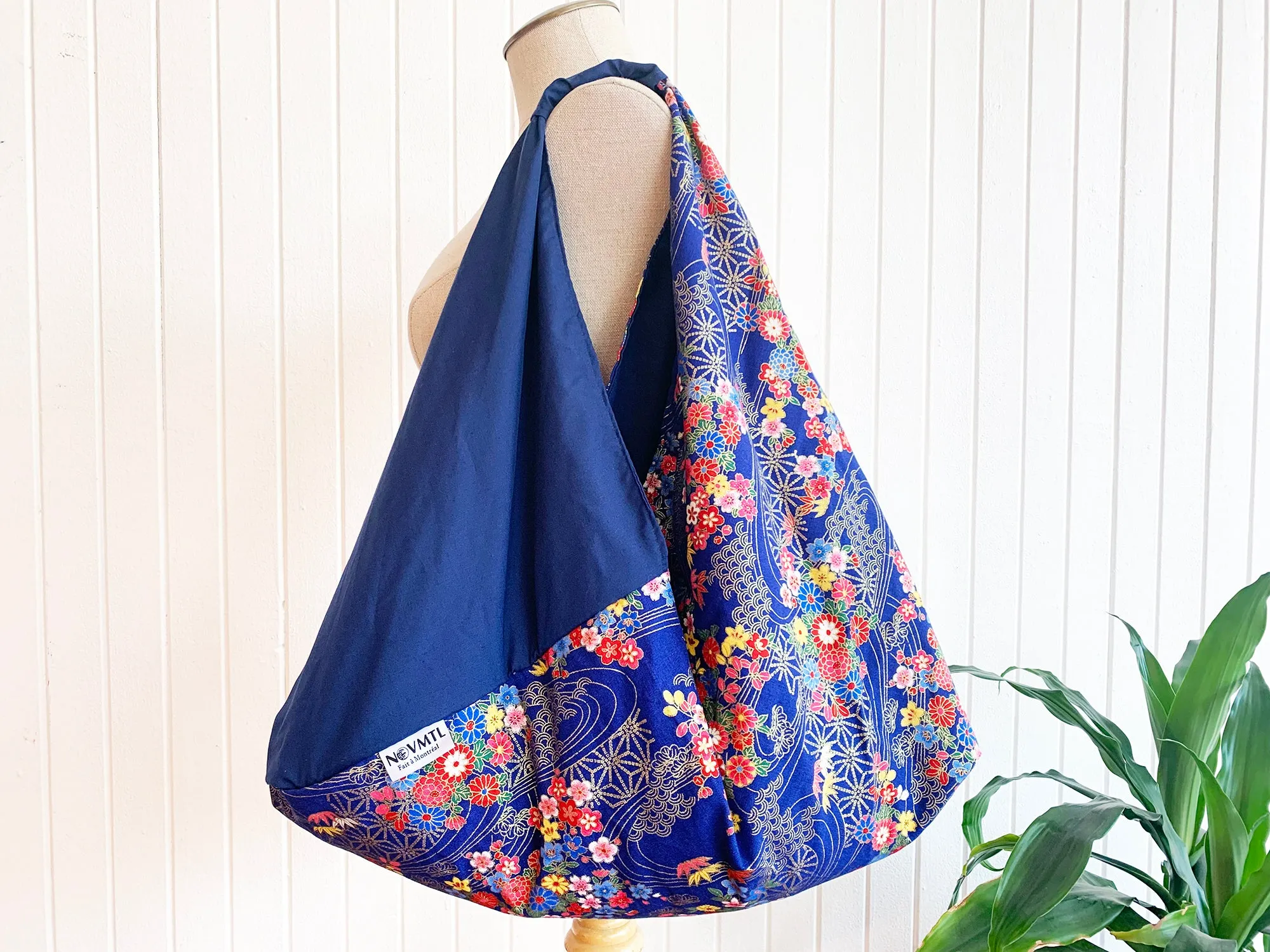 *Handmade* Origami bag | Market bag | Asanoha x Chrysanthemum (Navy)