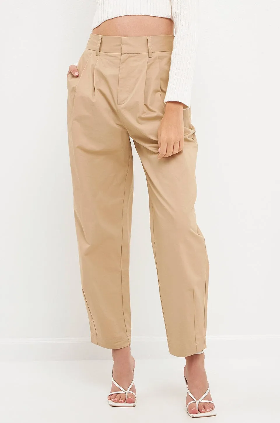 High Waist Pleated Trousers - Beige