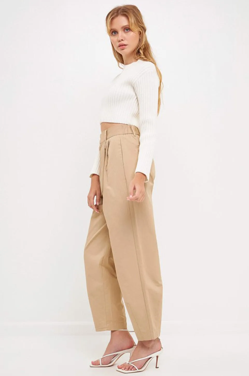 High Waist Pleated Trousers - Beige