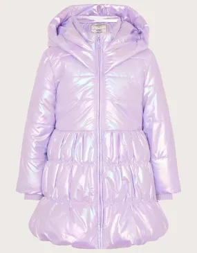 Hooded Metallic Puffer Coat Purple