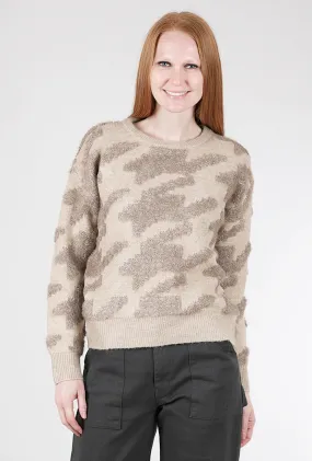 Houndstooth Fuzzy Sweater, Stone/Hazelnut