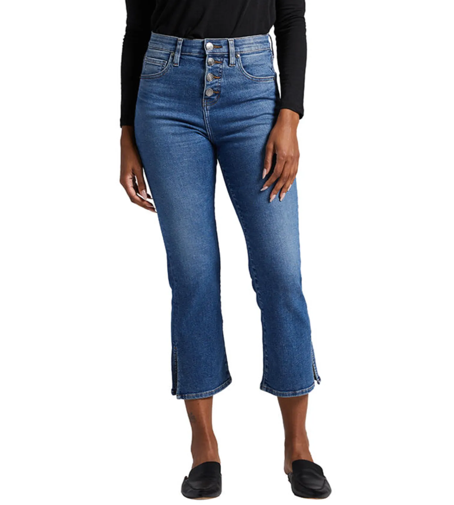 Jag Phoebe boot jeans, cropped high rise side-slit hem (button-front)