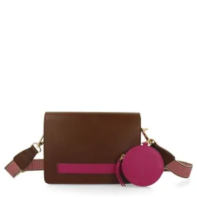 Jaren brown crossbody bag with pink details